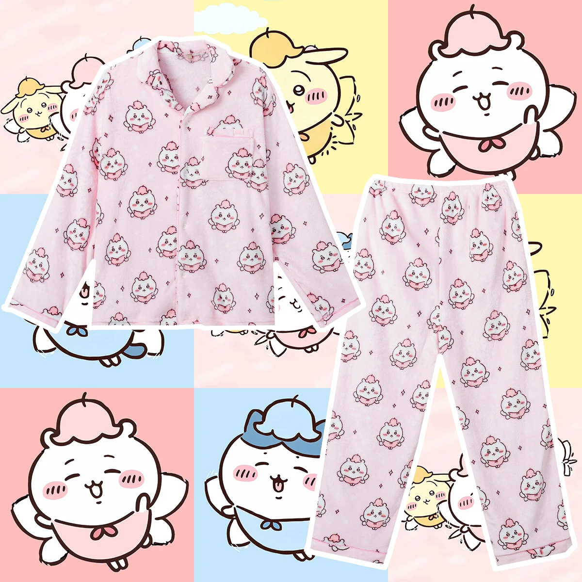 Chiikawa Hachiware Usagi Pjs Woman's Pajamas Girls Anime Flannel Plus Thicken Warm Cute Pajamas Cartoon Student Kawaii Homewear
