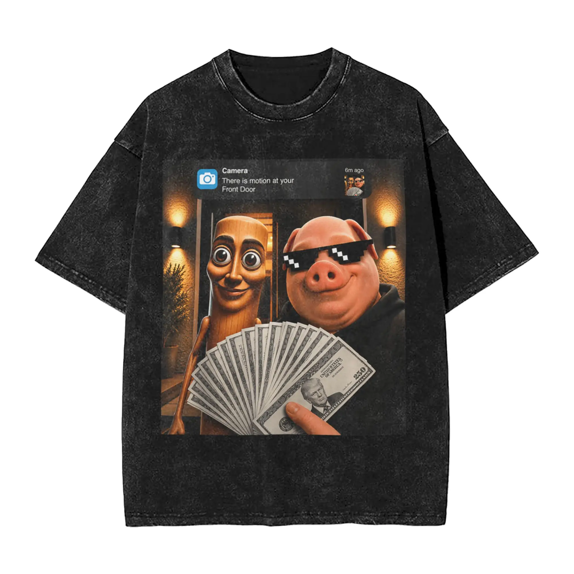 Unexpected Front Door Visitor John Pork Tung Sahur AI Meme T-Shirts Men Vintage Pure Cotton Tees O Neck Short Sleeve T Shirts