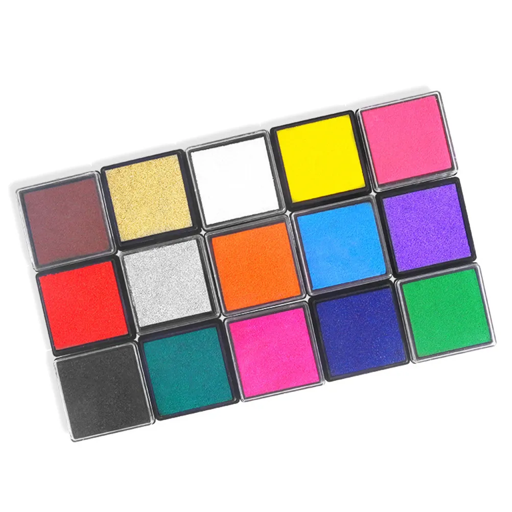 1Set 15 Colors -Safe Water-Soluble Finger Inkpad Easy-Handwash Multi-Surface Use on Paper Wood Fabric DIY Art Craft Gift
