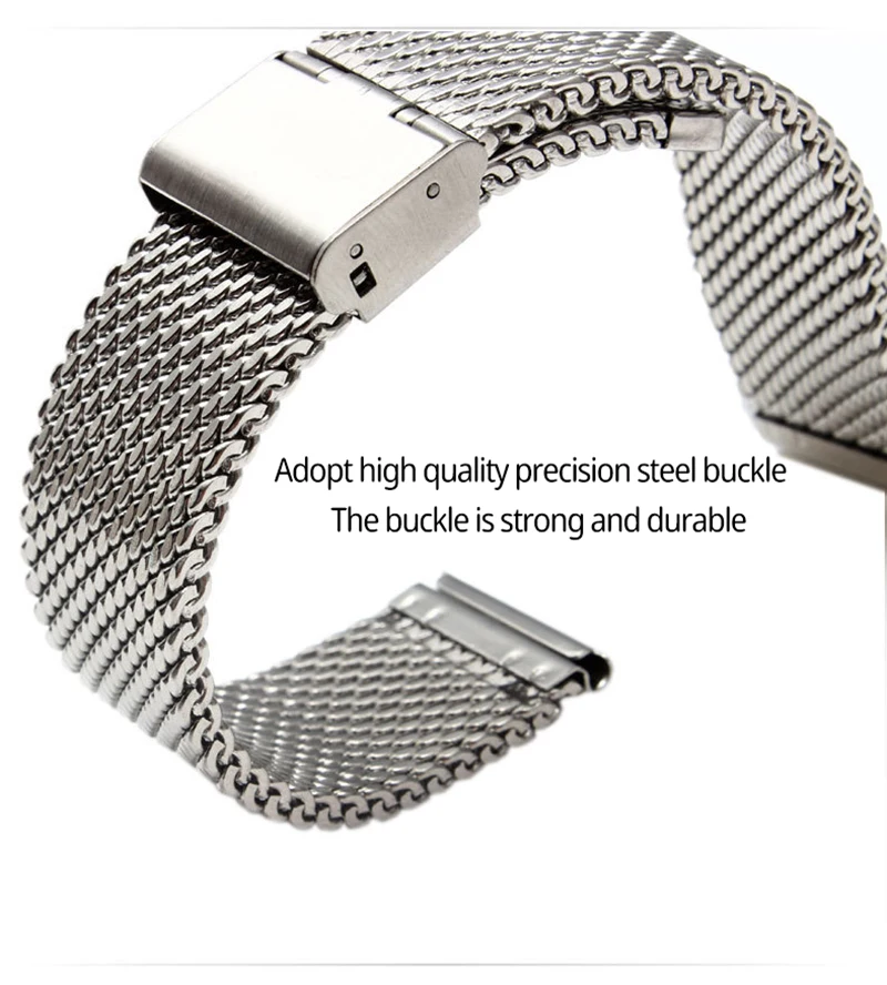 SACOSDING 316L 스테인리스 스틸 시계 메쉬 스트랩, 안전 버클, 솔리드 시계 스트랩, 고품질 메쉬 벨트, 18mm, 20mm, 22mm, 블랙