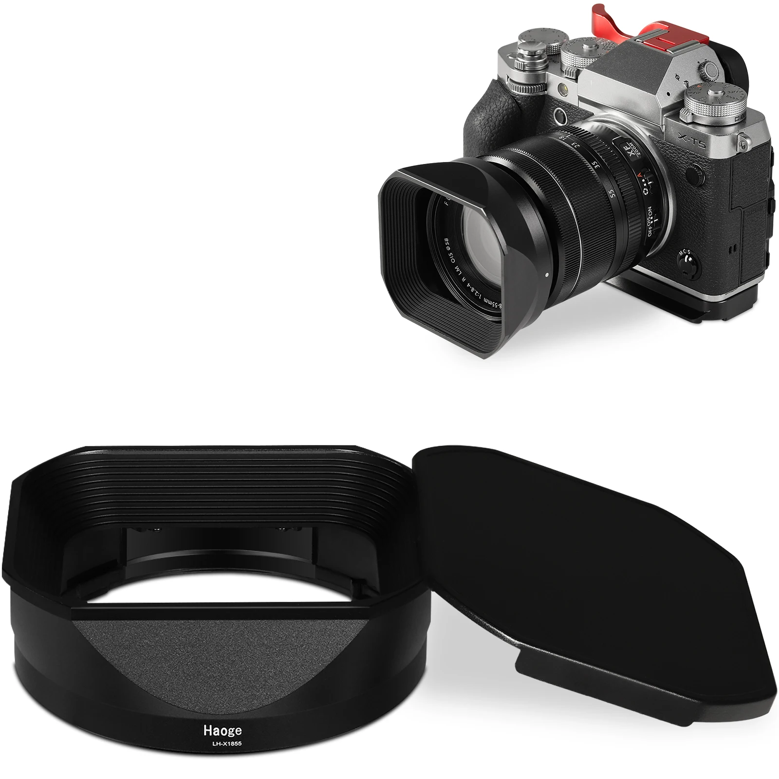 Металлическая квадратная бленда Haoge для объектива Fujifilm Fujinon XF 18-55 мм F2.8-4.0 R LM OIS и XF 14 мм F2.8 R с крышкой капота