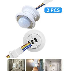 2PCS Smart Motion Sensor Switch 85-265V Automatic Detector Switch Time Lighting Delay Adjust Movement For LED Lamp Ceiling Light