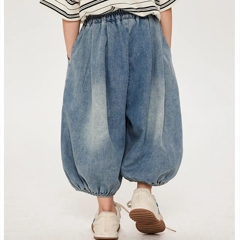 

Loose Casual Boys Girls Denim Lantern Pants Daily Children's Outwear Cropped Pants 2025 Summer New Kids Thin Style Jeans