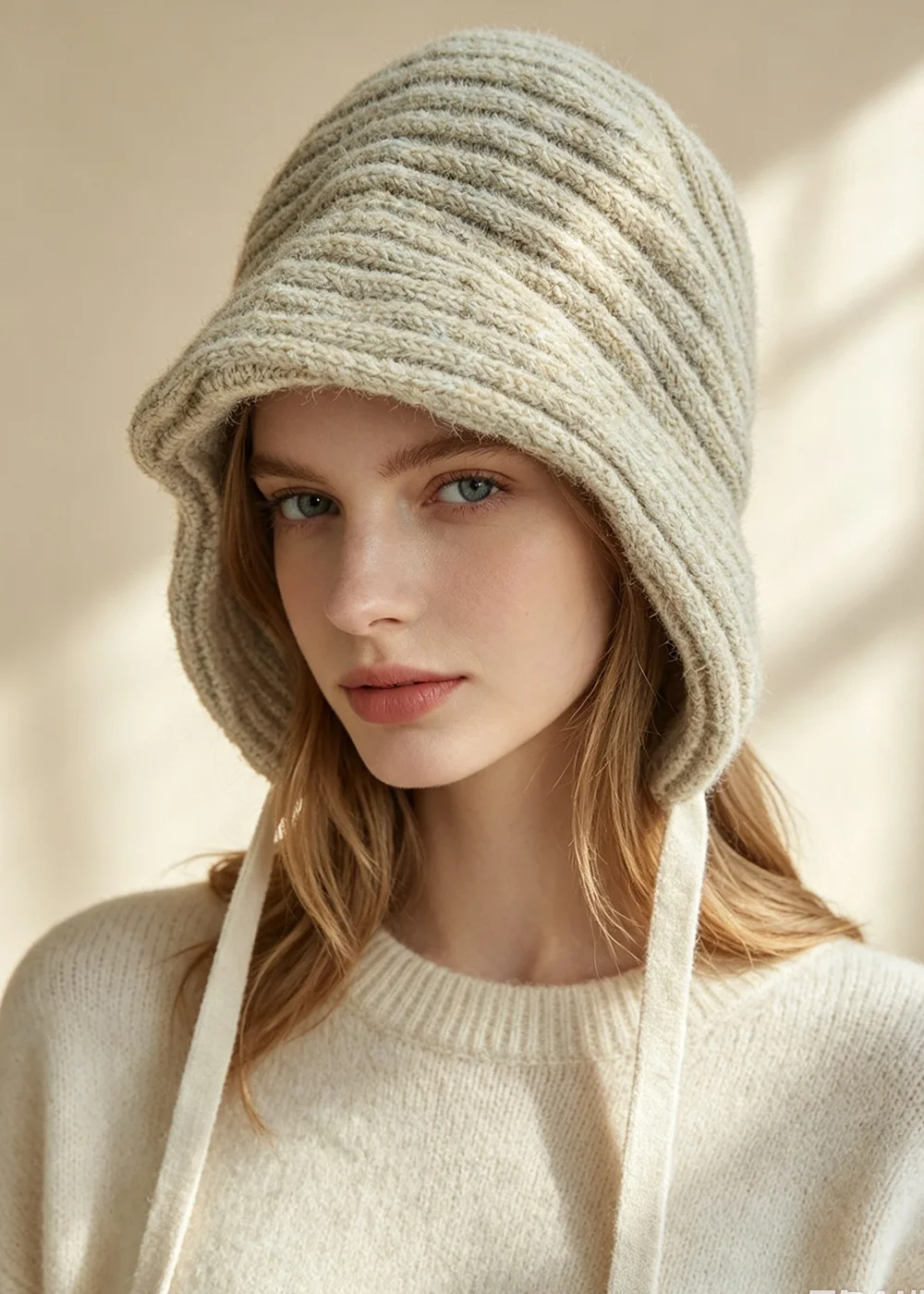 2026 new Woolen Yarn Knitted Loose Tie Up Hood Loose Fitting Windproof Warm Hat Soft and Skin Friendly Warm Ear Protection Hat
