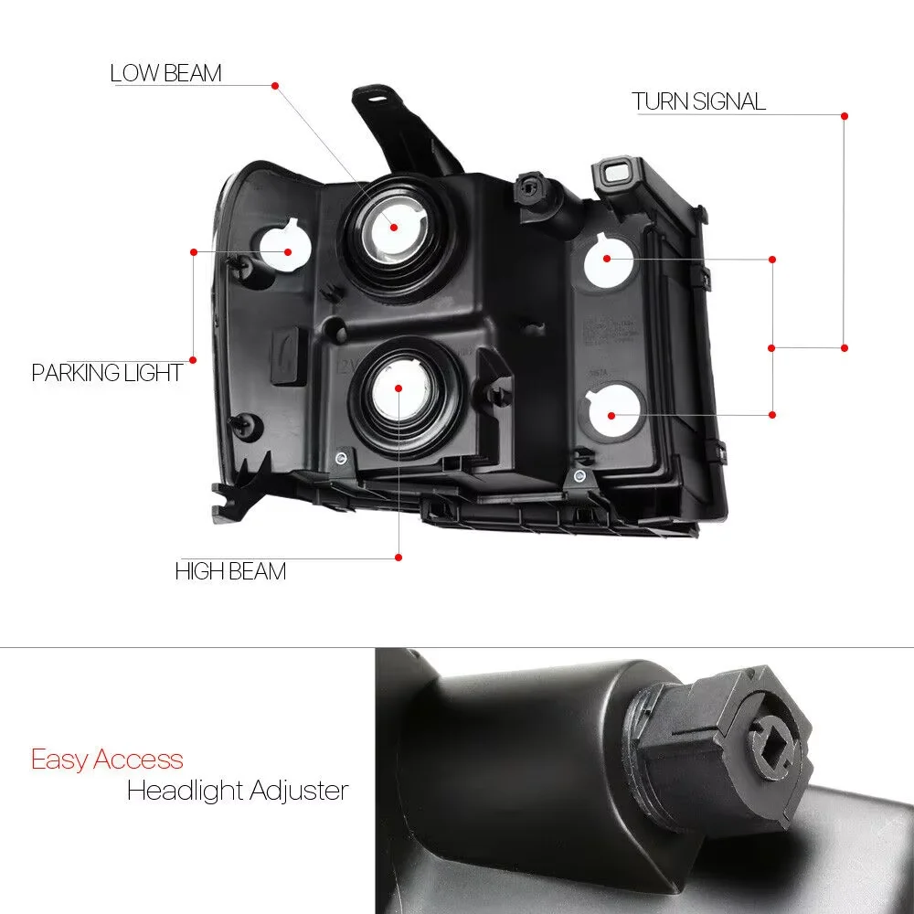 Headlamp black housing 2007-2014 with clear turn signal reflector 55w halogen lamp New conditions
