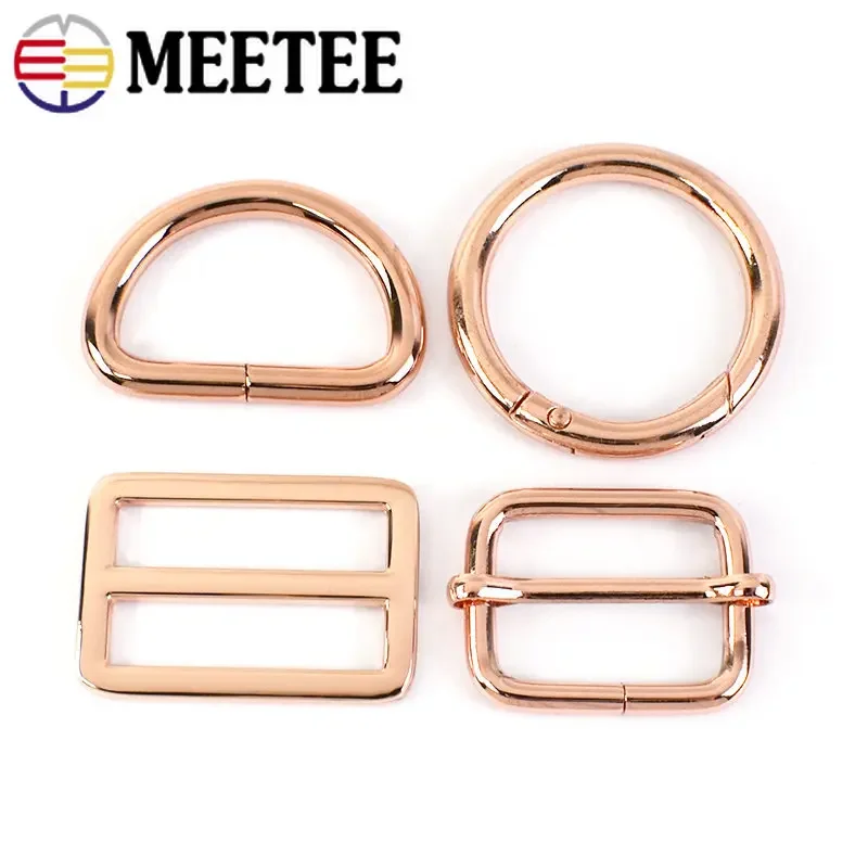 10Pcs 20-38mm Metal Bag Buckles RoseGold O D Ring Clip Clasp Tri Glide Slider Hook Backpack Strap DIY Sewing Hardware Accessory