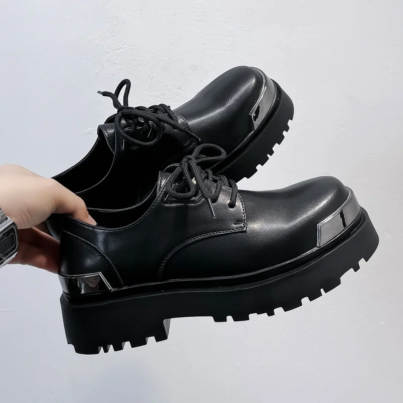 large size men fashion party banquet platform shoes lace-up genuine leather derby shoe black stylish sneakers gentleman footwear