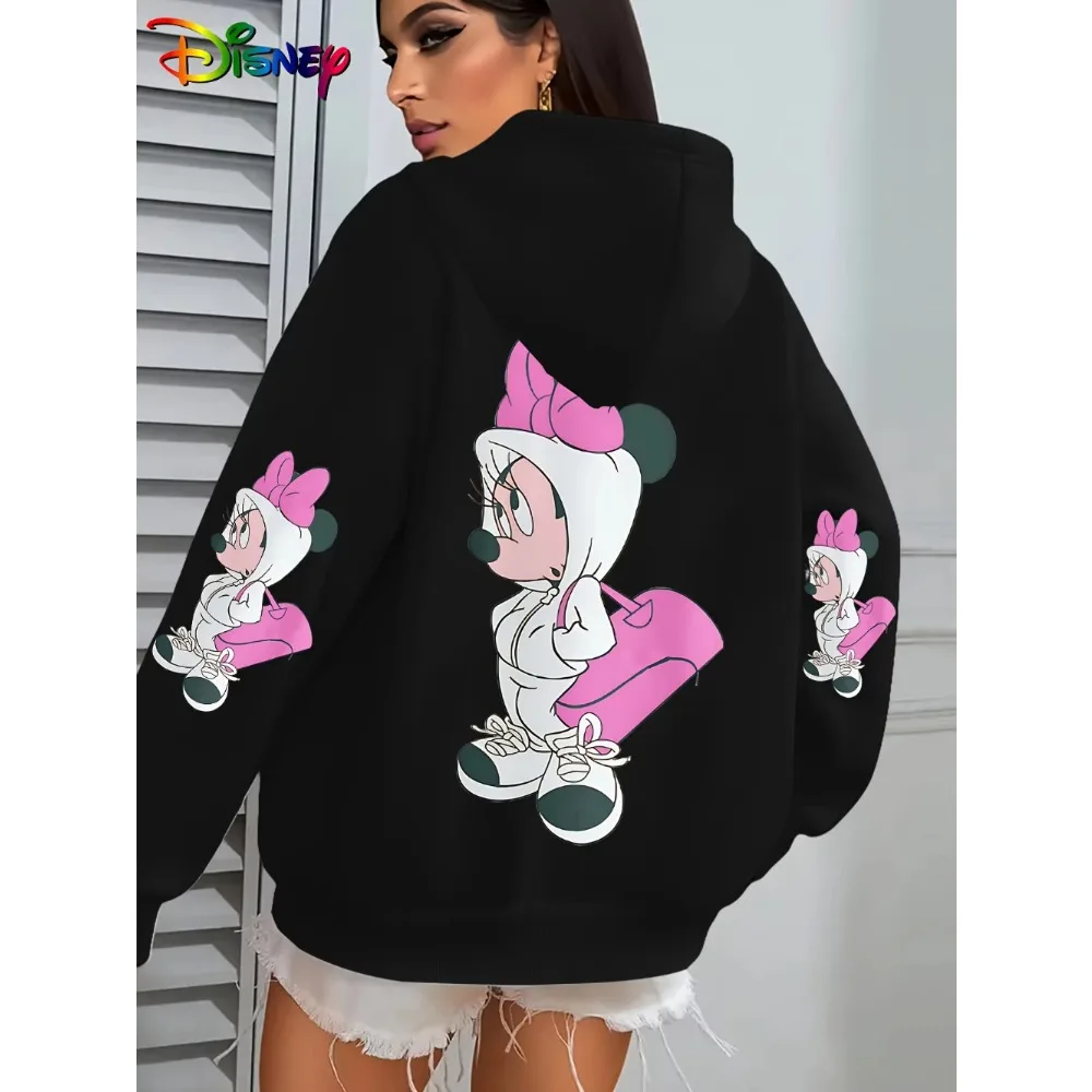 Herfst/Winter Disney Minnie Mouse Gedrukt Dames Sweatshirt Met Capuchon 2026 Nieuwe Cartoon Koreaanse Stijl Losse Casual Veelzijdige Bovenkleding