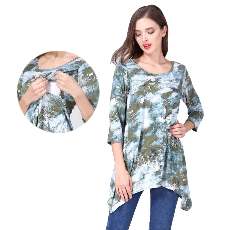 

Maternity Blouses Three-Quarter Sleeve Breastfeeding Shirt Tops Pregnancy Clothing Nursing Casual Pregnant Shirts