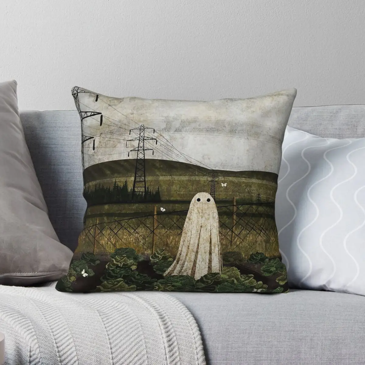 Ghost In The Cabbage Patch Again Square Pillowcase Polyester Linen Velvet Pattern Zip Decorative Pillow Case Bed Cushion Cover