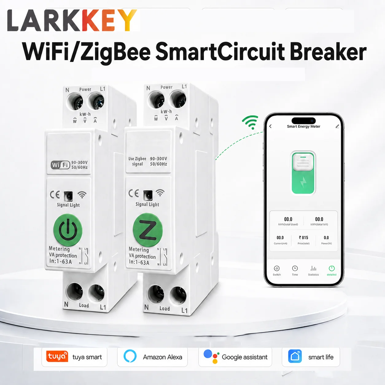 Tuya WiFi/Zigbee Smart Circuit Breaker 63A DIN Rail Power Metering Voltage Protection for Smart Home Wireless Remote Control