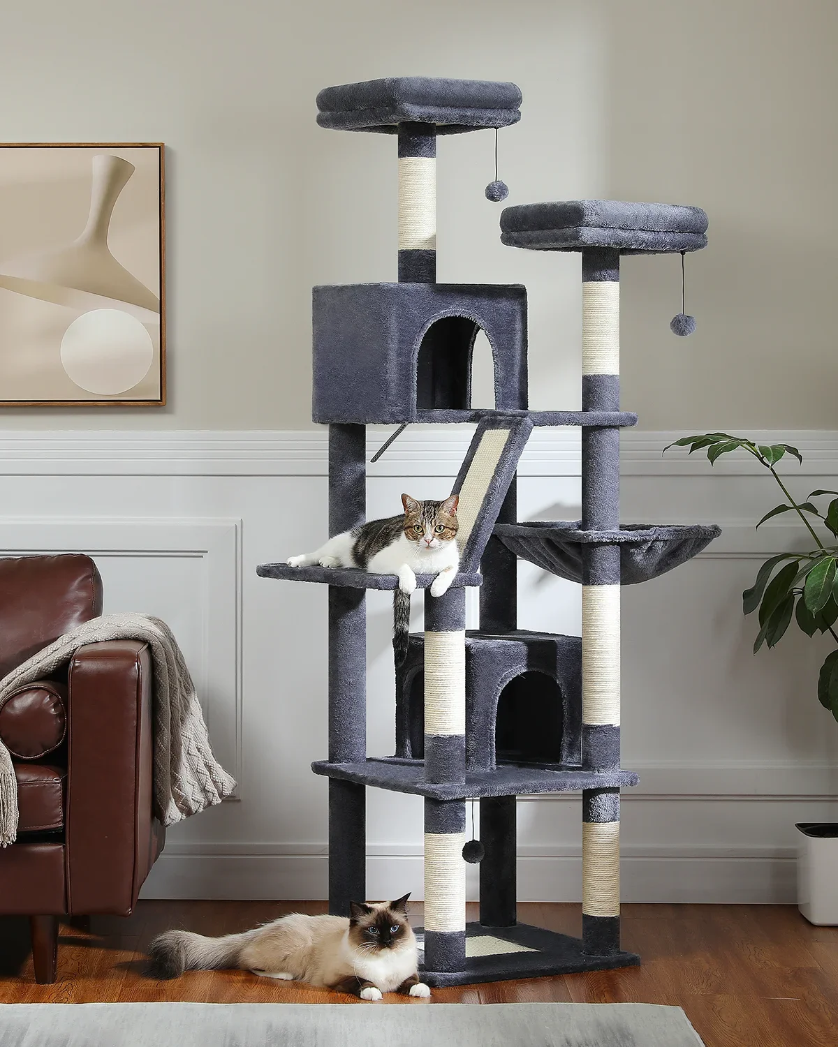 Large Cat Tree for Indoor Tall Tower for Cat Multi-Level Plush with Natural Sisal Scratching Post Condos Perches Hammock