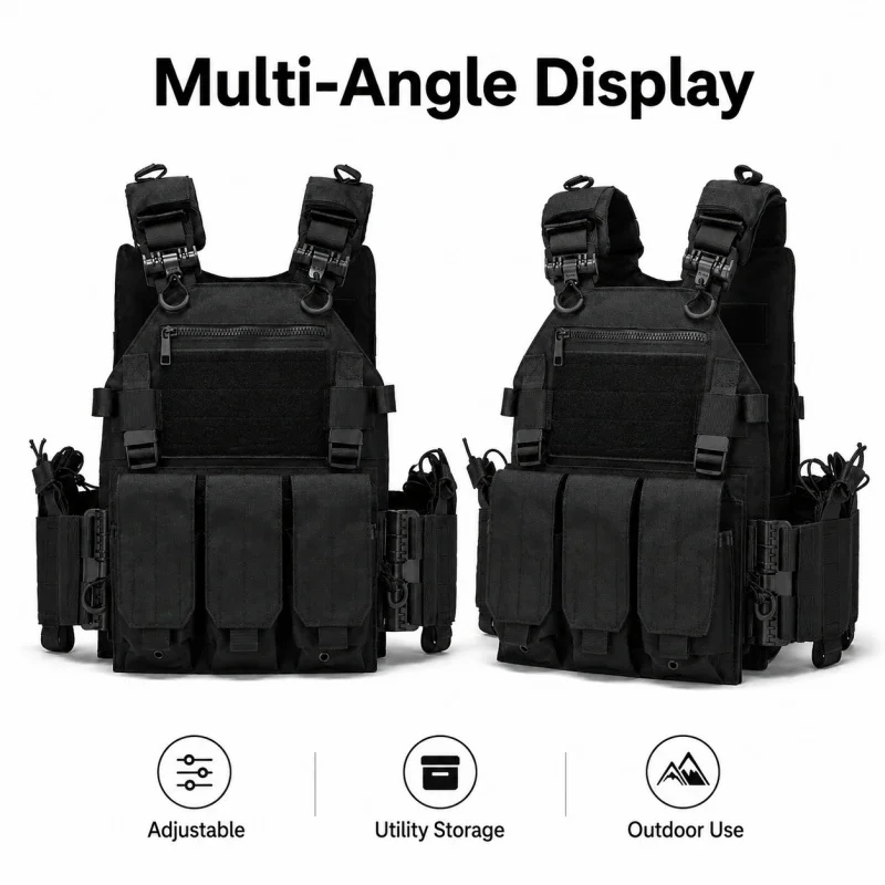 Tactical Vest Polyester Carrier with Triple Magazine Pouch Quick Release Airsoft Hunting Vest for Outdoor Training