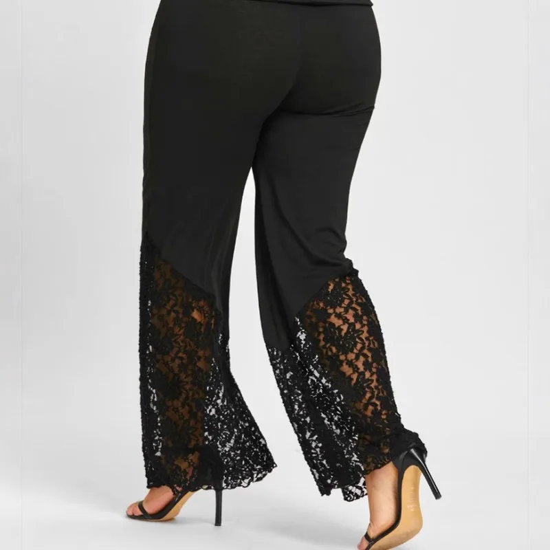 Women New Loose Comfortable Elegant Leisure Fashion Simple Niche Pure Color High Waist Draped Throat Thin Lace Wide-legged Pants