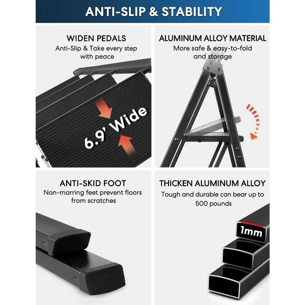 مقعد محمول قابل للطي - خفيف الوزن، مضاد للانزلاق، معالج واسع، سعة تحميل 330 رطل، استخدام متعدد الاستخدامات #3