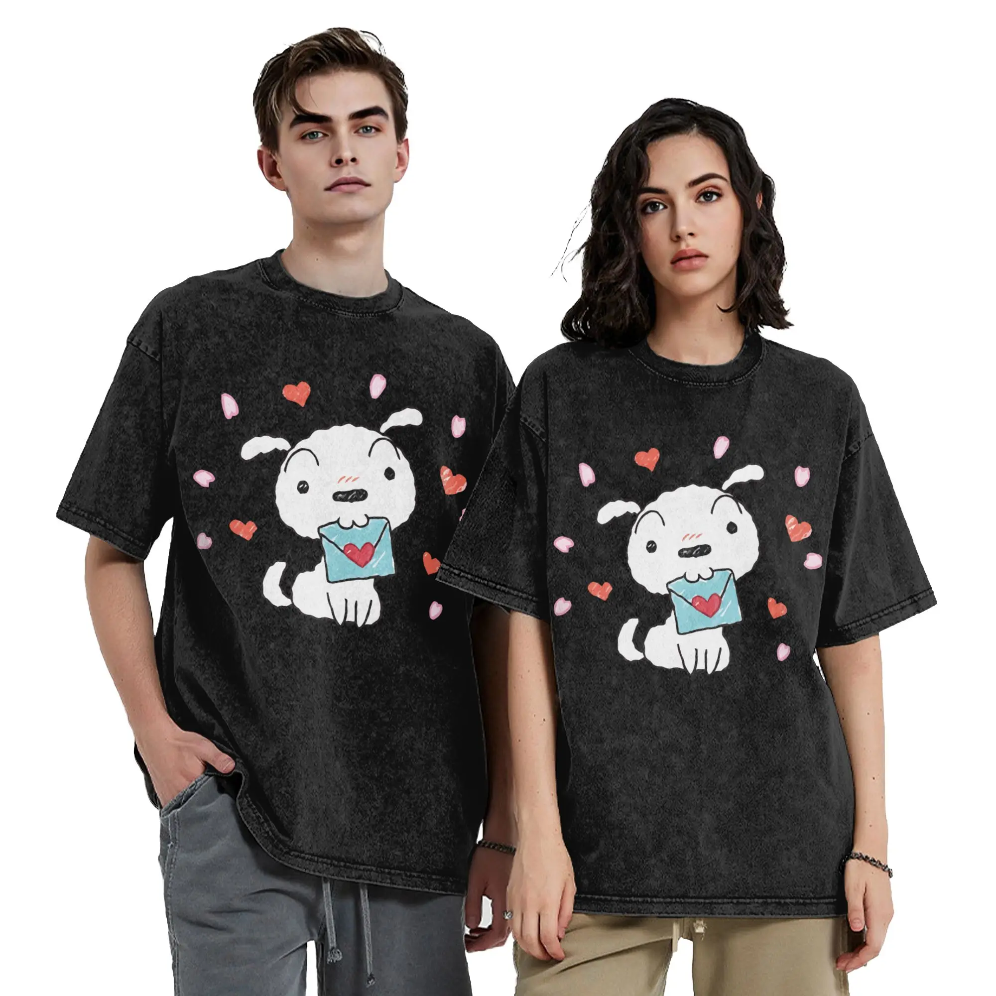 Shiro Dog Crayons Shin-Chans Washed T Shirt Streetwear Casual T-Shirts  Tees Tops Men Women 100% Cotton Harajuku Summer