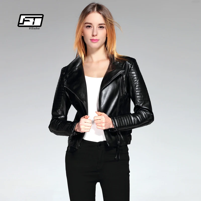 Fitaylor Neue 2022 Frauen PU Leder Kurze Jacke Schlank Mode Punk Outwear Lange Hülse Motorrad Schwarz Jacke Frühling Outwear