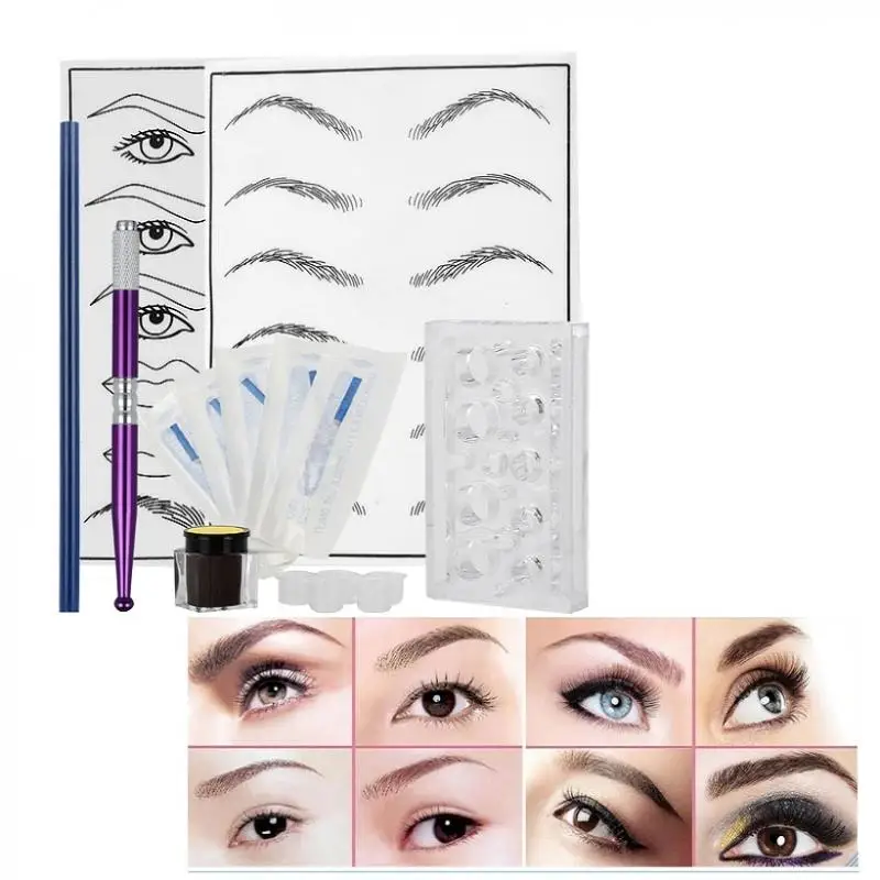 Microblading Permanent Makeup Eyebrow Pen Ink Practice Skin Kit Set