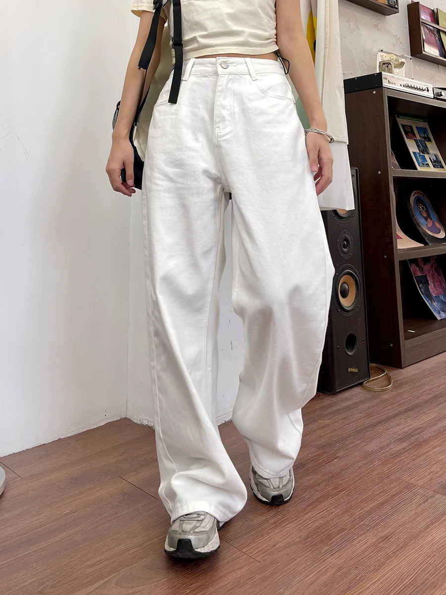 White High-waisted Slim Jeans Women's 2024 Spring New Loose Bf American Retro Straight