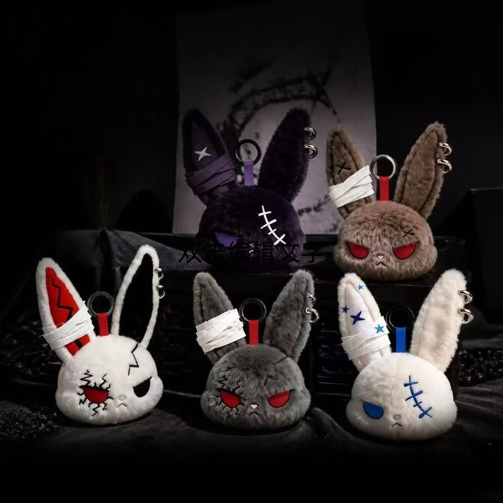 New Plush Gothic Bunny Keychain for Bag Pendant Decor Cute Plush Bully Dark Rabbit Car Party Gift Keychain Accessories Halloween