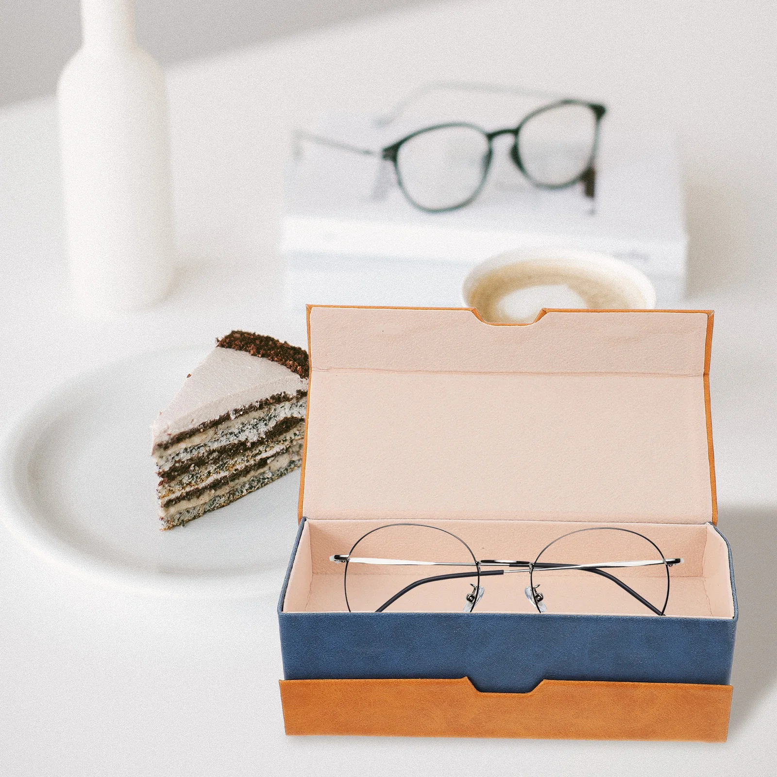 

Glasses Case Double Layer Portable Brown Eyeglasses Box Sunglasses Protective Travel Dustproof Two in One Design Practical Gift