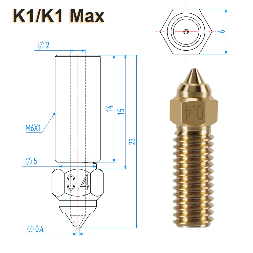 2pcs Copper K1 Nozzle M6 High-speed Brass Nozzles For Creality K1 K1 Max Ender 3 S1 Ender 7 Elegoo Neptune 4 QIDI 3D Printer