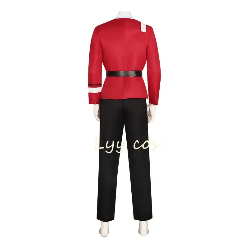 Disfraz extraño de Anime Worlds Treks, chaquetas rojas de capitán Pike, pantalones superiores, camisetas interiores, uniformes de la Flota Estelar, conjunto de Halloween