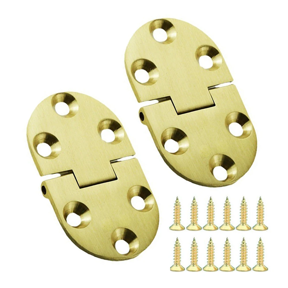 2pcs Brass Tray Hinge Round Edges 65*38mm for Computer Desk, Wardrobe, Windows, Doors and Dining Table Furniture Hardware