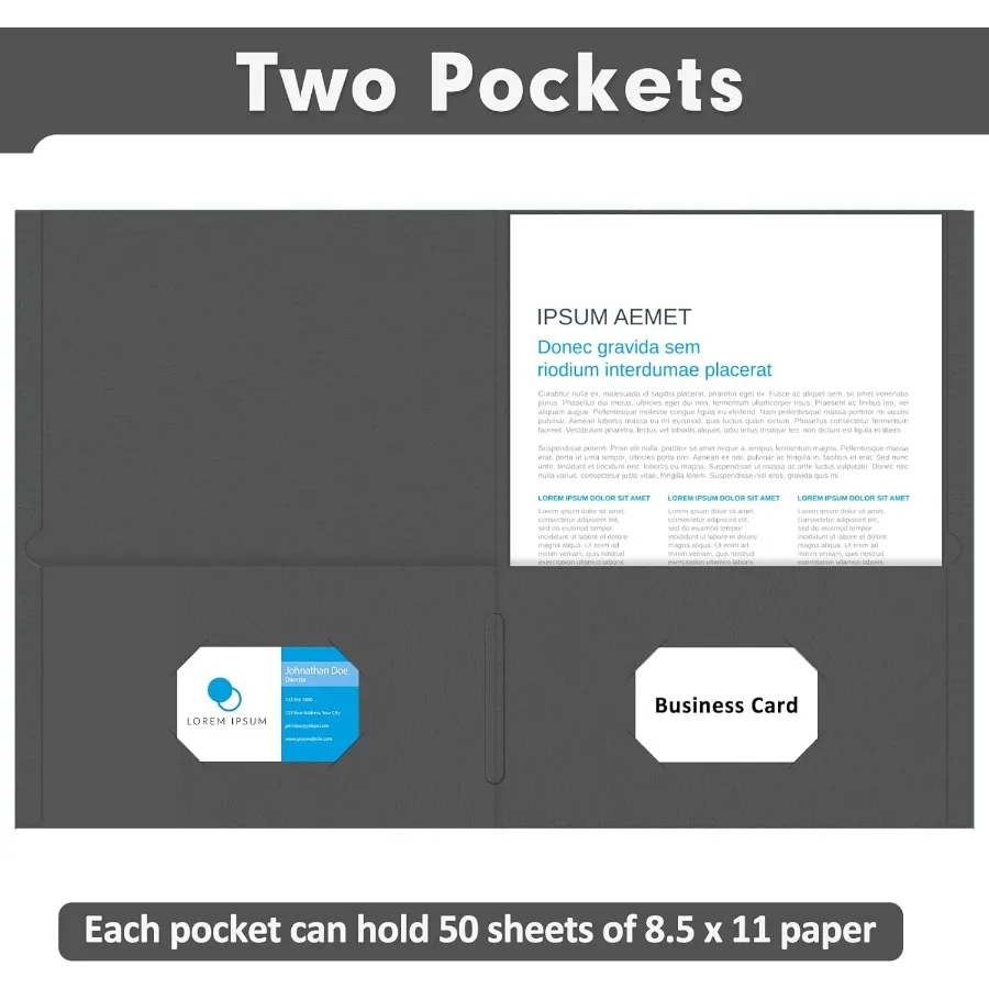 두 개의 포켓 폴더 PANDRI 50팩 레터 사이즈 종이 파일 폴더 학교 사무실 가정 비즈니스 조직용 내구성 있는 검정색