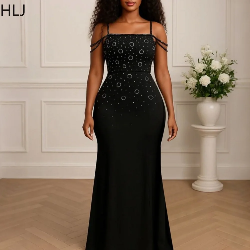 

HLJ Sexy Rhinestone Patchwork Bodycon Dresses Women Spaghetti Strap Sleeveless Backless Dress Female Party Clubwear Vestidos