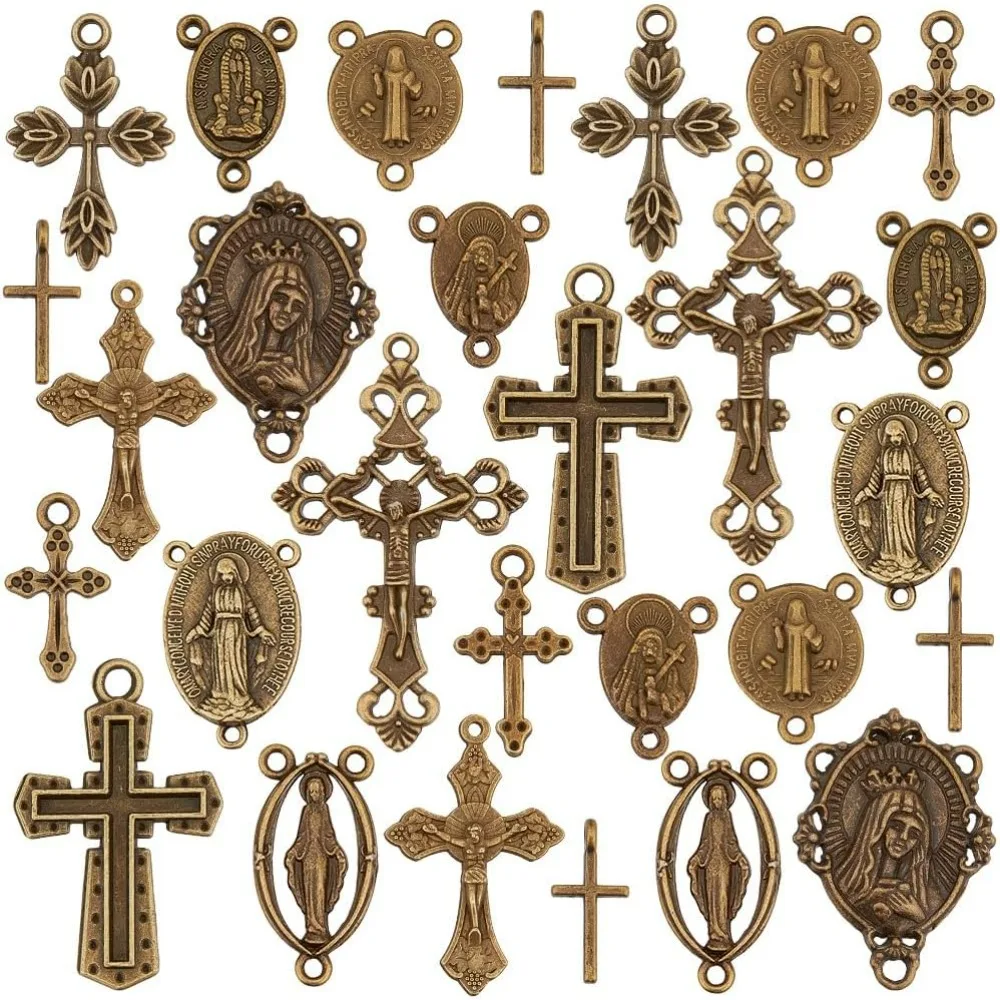 90 pçs pingentes de cruz 15 estilos crucifixo cruz encantos antigo bronze cruz conector charme pingentes ovais contas fazendo kit