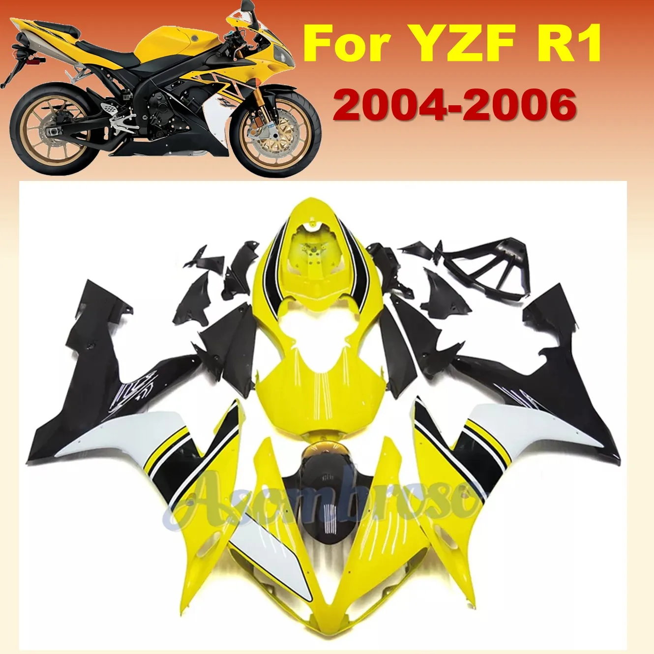 

ABS Plastic Body shell Motorcycle Fairings Kit For YAMAHA YZF1000 YZFR1 2004 YZF R1 2005 YZF-R1 2006 models | Yellow White Black