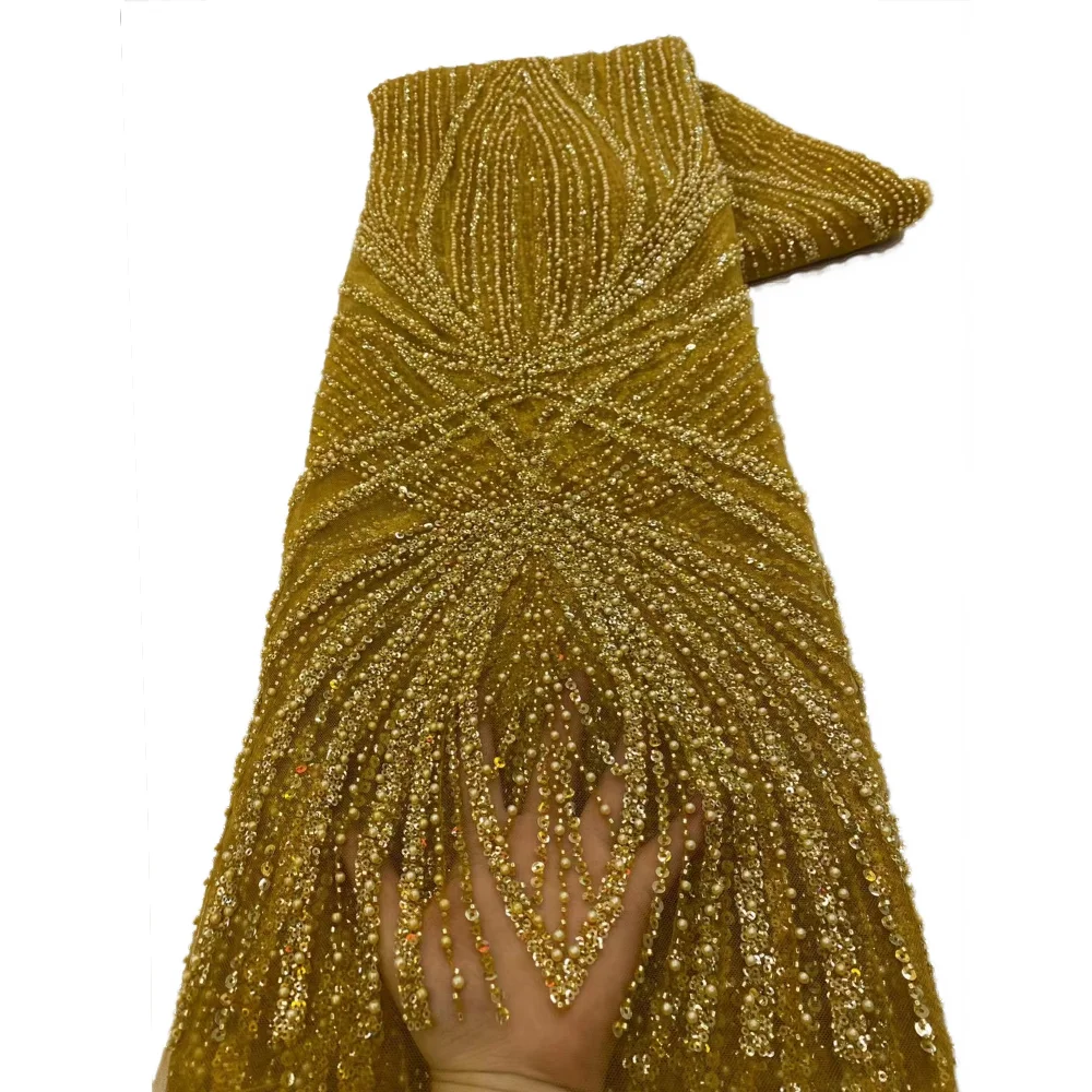 Африканская роскошная тяжелая кружевная ткань с бисером, высокое качество, нигерийский тюль, ткань с блестками, краситель бусин, кружевной материал для свадебного платья