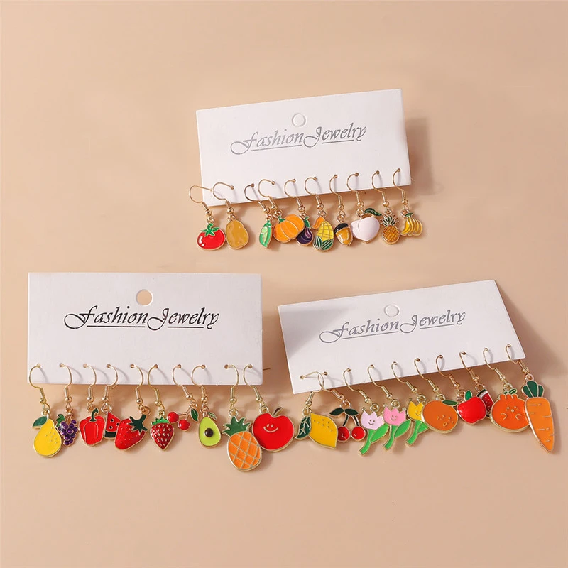 Aihua Cute Fruits Earrings Lovely Enamel Cherry Apple Banana Strawberry Earrings for Women Drop Earrings Ear Hooks Jewelry Gifts