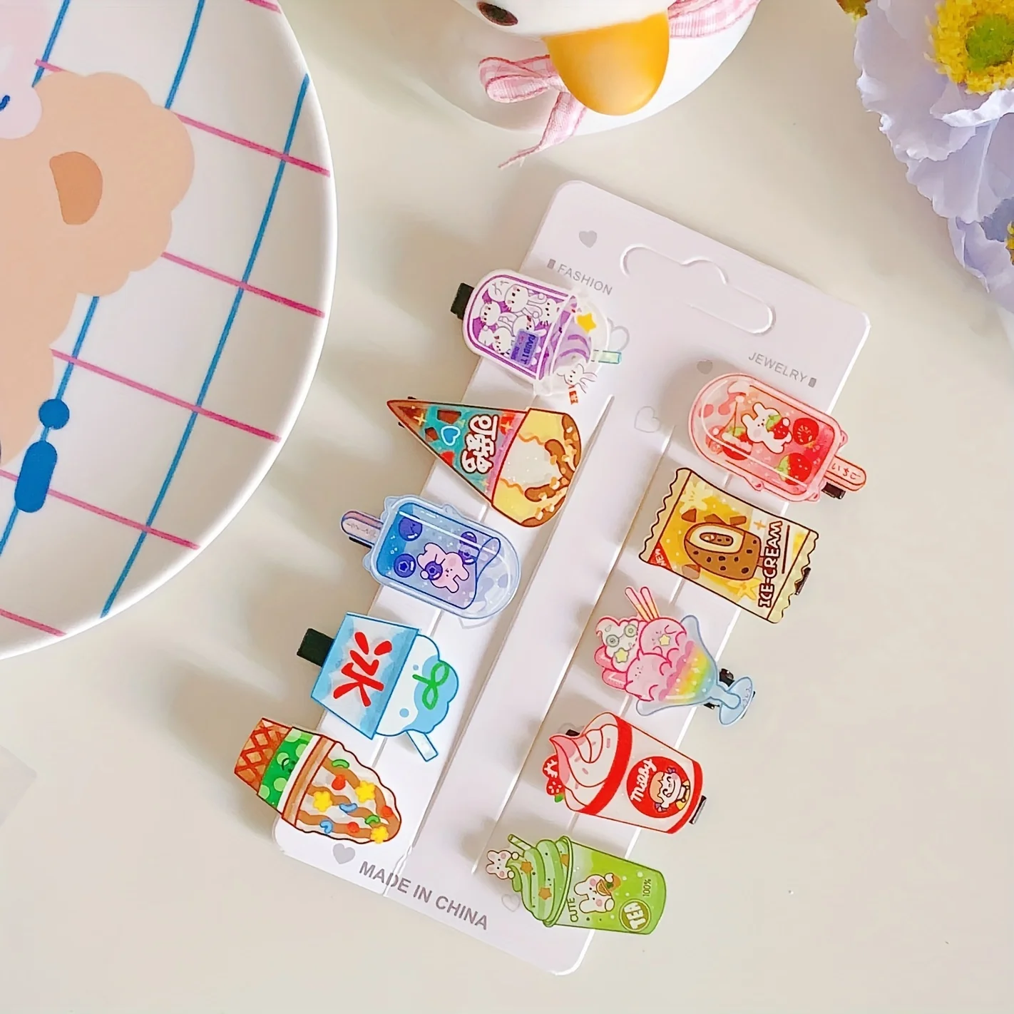 10PCS hair clips Summer new hair accessories Cute The Mermaid Princess  Ice cream Clip bangs clip duck beak clip edge clip