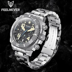 FeelNever Sport Dive Quartz Watch For Men 316L Stainless Steel Sapphire Big Dial Mens Watches 500M Waterproof Clock Reloj Hombre