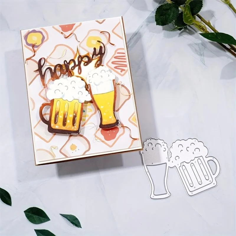 Crazyclown Beer Cups Metal Cutting Dies Scrapbooking Stencil Die Cuts Card Embossing Photo Album Template Mold, Decoration Craft