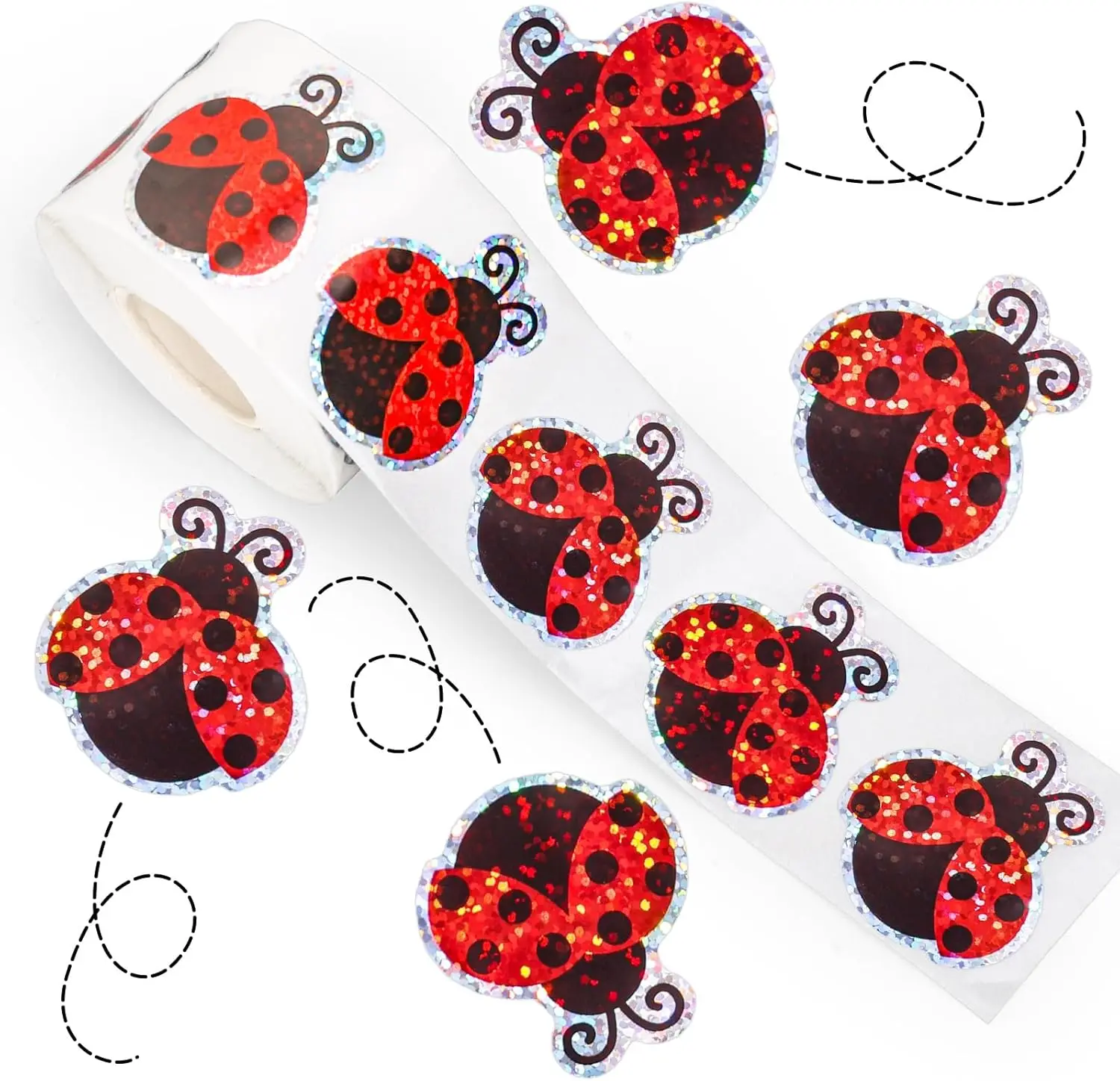 500Pcs Laser Red Ladybird Seal Spring Ladybug Stickers Cute Cartoon Reward Waterproof Self-Adhesive Decals for Scrapbook Journal