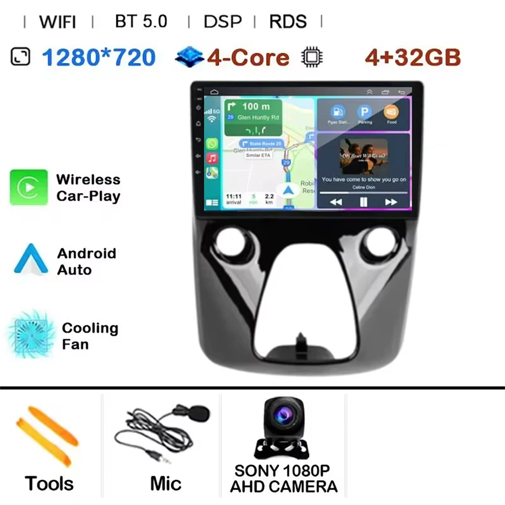 Android 15 CarPlay Auto autoradio voor Toyota Aygo, Peugeot 108, Citroën C1 2014~2021 Multimedia Videospeler GPS Navigatie