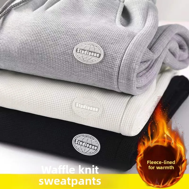 

Trendy Fce Lined Loose Fit Men's Joggers Autumn Winter Warm Casual Pants Youth Long Trousers Comfortable Loose Sports Pants