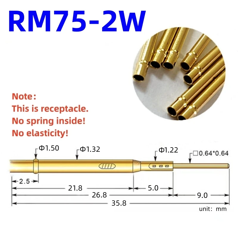 

20/100PCS RM75-2W Test Pin PM75-B1 Receptacle Brass Tube Needle Sleeve Seat Wire-wrap Probe Sleeve 35.8mm Outer Dia 1.32mm