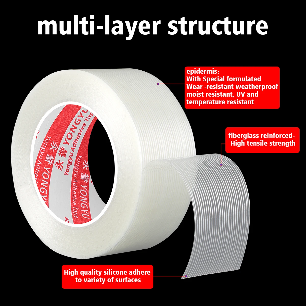 Packaging tape heavy-duty transparent filament strap suitable for heavy packaging, transportation, and movement