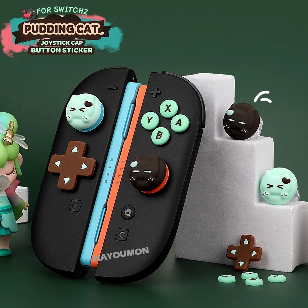 Cute Cat FOR Switch 2 / Switch Lite Thumb Stick Grip Cover Silicone Soft D-pad Cross Button ABXY Joystick Cap Gaming Accessories