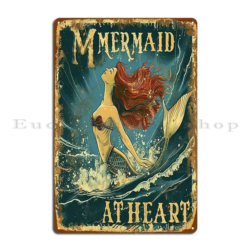 Red Head Mermaid At Heart Metal Plaque Cinema Personalized Create Garage Decoration Tin Sign Poster