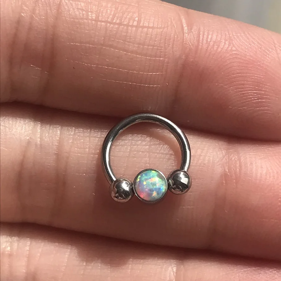 1Pc Opal Ear Septum Piercing Captive Bead Ring 16G Nose Ring BCR Piercings CBR Helix Tragus Labret Rings Piercings Body Jewelry