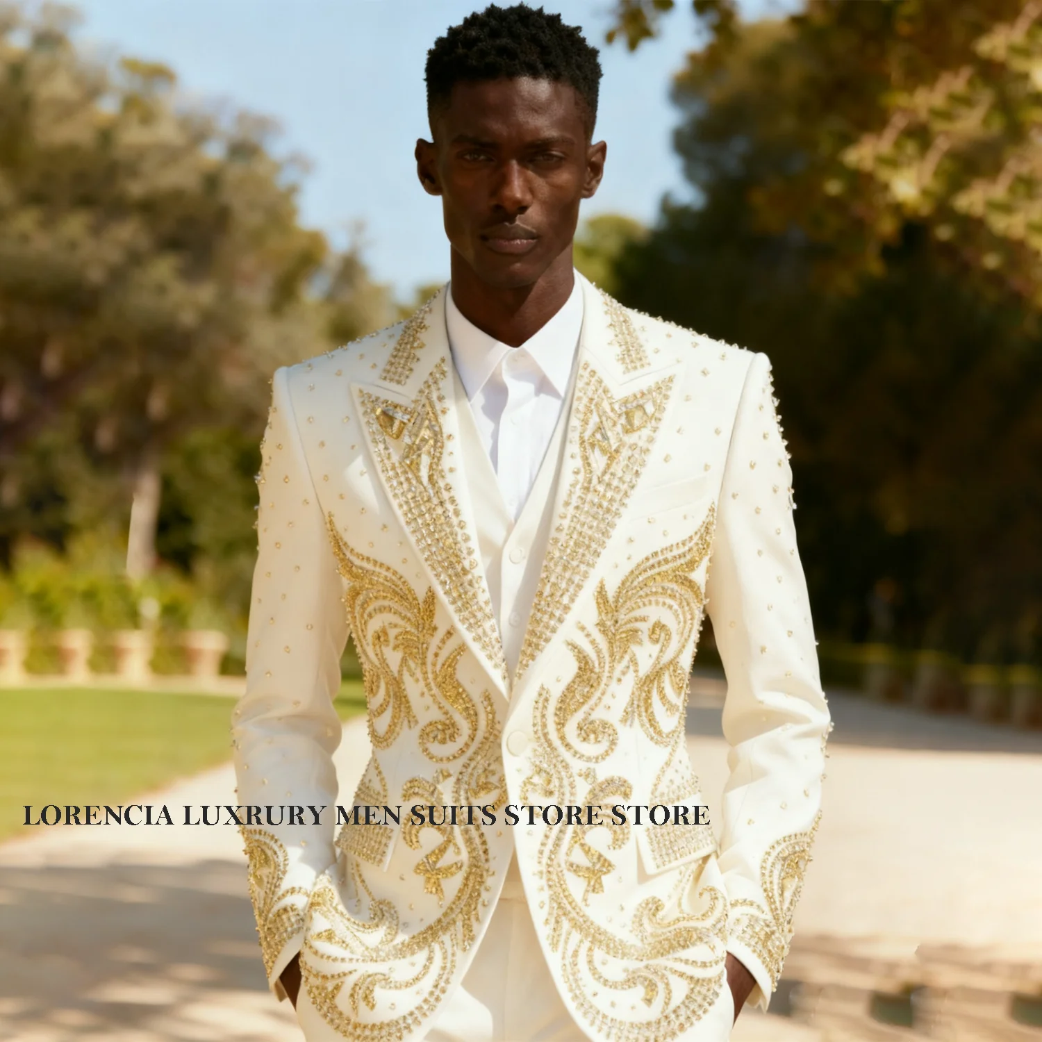 

Customized Luxury Diamond Design Sparkle Men Suits Fashion Wedding Tuxedos Slim Ropa hombre 2 Pieces Sets Groom Male Blazers