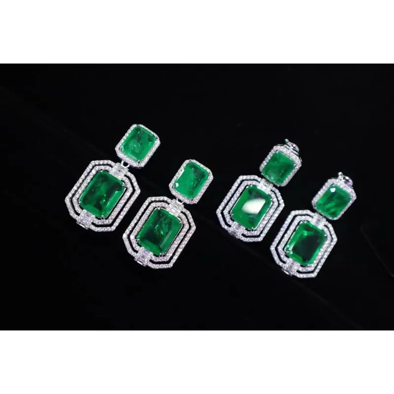 Ruihe New Created Emerald Color Emerald Shape Earrings 925 Silver 5A+ Cubic Zirconia Stone Gemstone Jewelry for Women Gifts