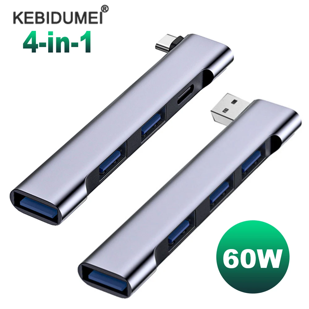 4 w 1 USB C HUB 3.0 PD 60W Typ C 3.1 Wieloportowy rozdzielacz USB OTG Adapter USB HUB Do Xiaomi Lenovo Macbook Pro 13 15 Air Pro
