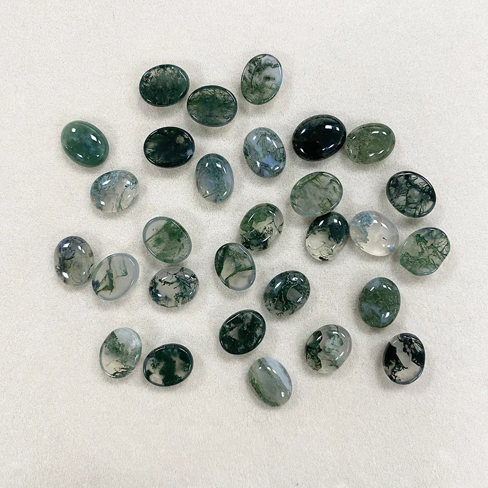 Factory Wholesale Natural Aquatic Agate Cabochon Dendritic Moss Agate Green Crystal Gemstone for Ring Earring Jewelry Making view 2