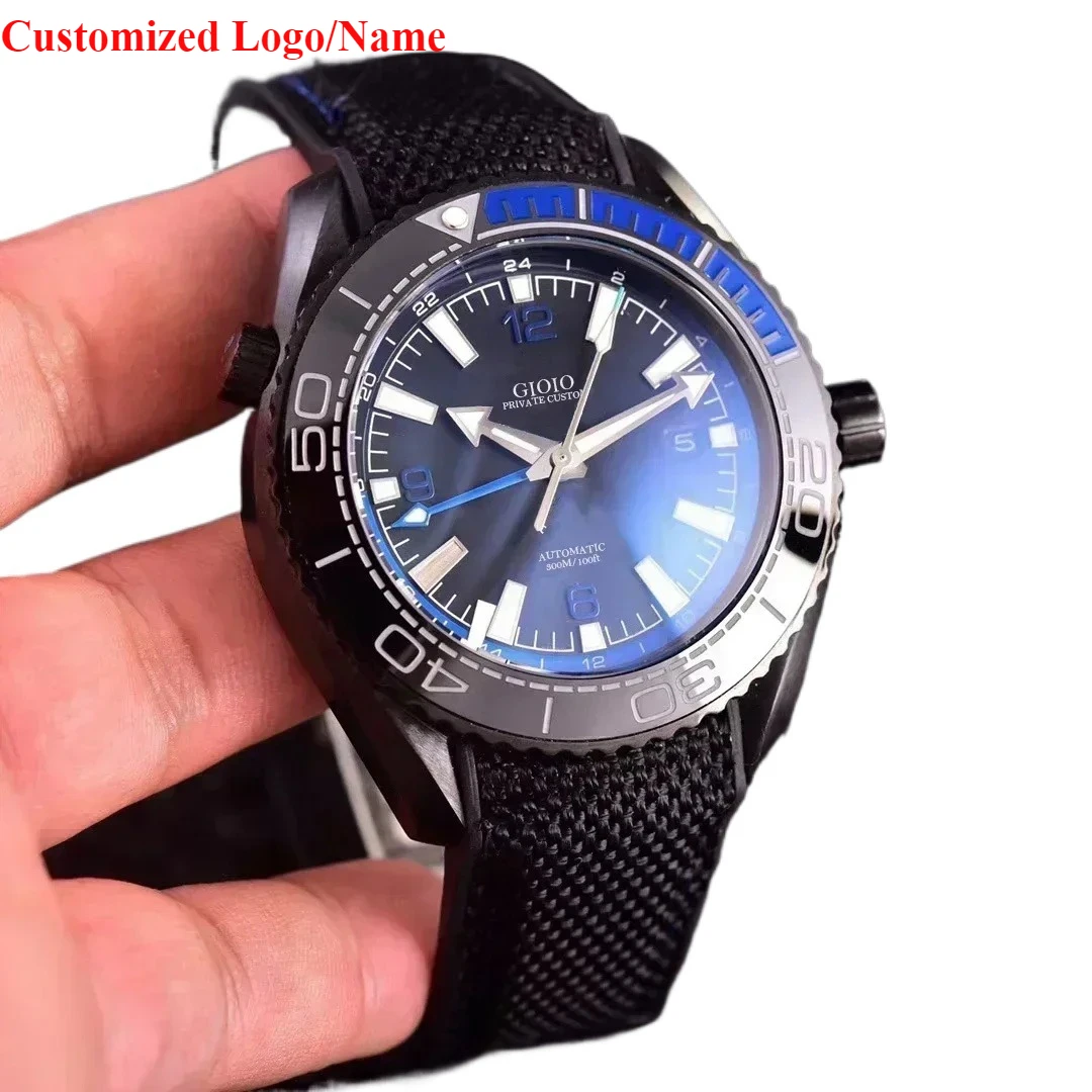 Автоматические часы мужские механические часы из нержавеющей стали GMT с сапфировой задней панелью синий черный керамический холст резиновый по индивидуальному заказу
